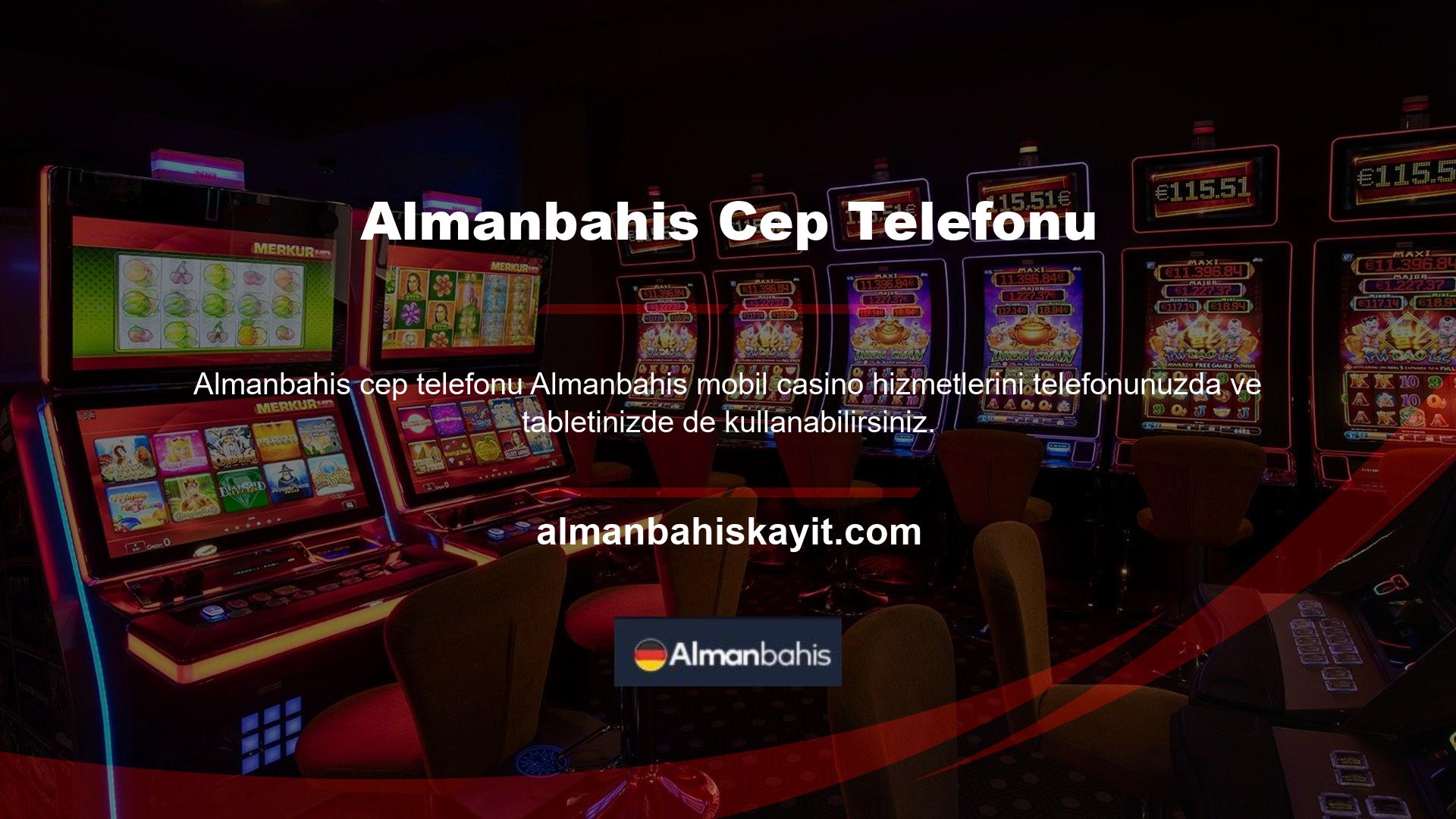 Almanbahis web sitesi, gün boyu mobil bahislerin mevcut olduğu mobil Casinoların yanı sıra canlı bahis ve poker hizmetleri de sunmaktadır